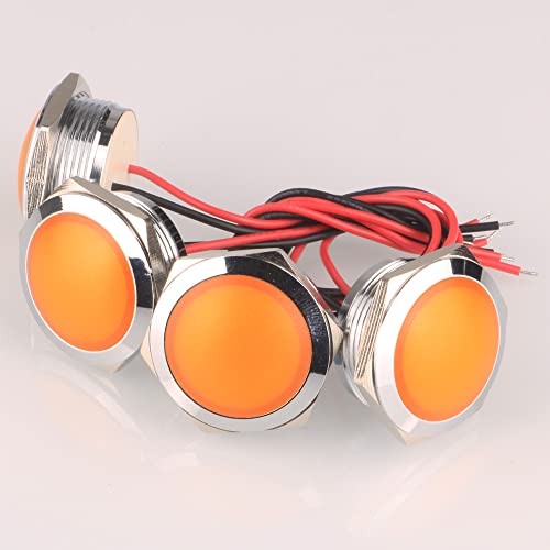 Gebildet 4pcs 3V-4.5V-5V-6V-7.5V-9V 20mA Energiesparanzeige Metallanzeigelampe Wasserdichte Signallampe Lochgröße 22mm Orange LED (Sphärischer Oberflächenkopf) von Gebildet