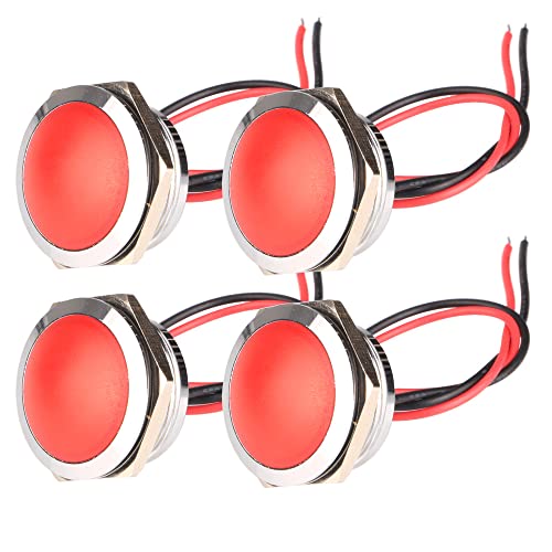 Gebildet 4pcs AC/DC 12-24V 20mA Energiesparanzeige Metallanzeigelampe wasserdichte Signallampe Lochgröße 22mm Rot LED (Sphärischer Oberflächenkopf) von Gebildet