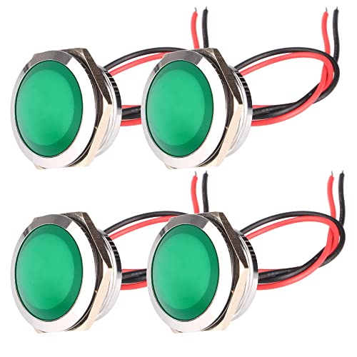 Gebildet 4pcs AC/DC 12-24V 20mA Energiesparanzeige Metallanzeigelampe wasserdichte Signallampe Lochgröße 22mm Grün LED (Sphärischer Oberflächenkopf) von Gebildet