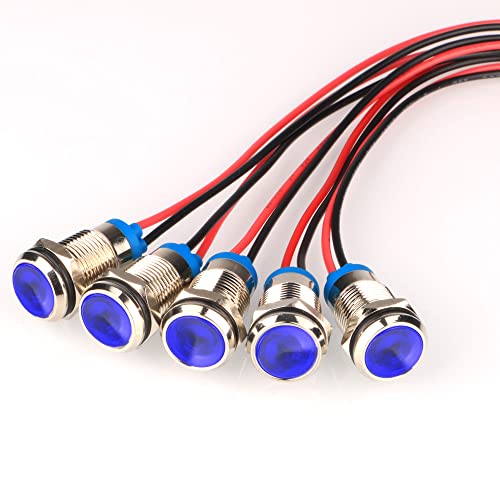 Gebildet 5 Stück 10 mm 12/24 V DC Energie Sparen LED-Metallanzeigeleuchte wasserdichte Signallampe mit Kabel (Blau) von Gebildet