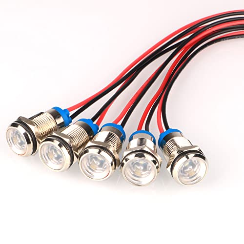 Gebildet 5 Stück 10 mm AC/DC 12-24V Energie Sparen LED-Metallanzeigeleuchte Wasserdichte Signallampe ​mit Kabel (Weiß) von Gebildet