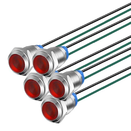 Gebildet 5 Stück 10mm Energiesparende LED-Metallanzeigeleuchte 3V-4.5V-5V-6V-7.5V-9VDC wasserdichte Signallampe mit Draht, Rot von Gebildet