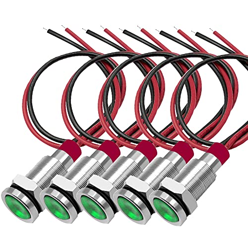 Gebildet 5 Stück 10mm 3V-4.5V-5V-6V-7.5V-9V LED Metall Kontrollleuchte wasserdichte Signallampe Pilot Dash mit Draht (Grün) von Gebildet