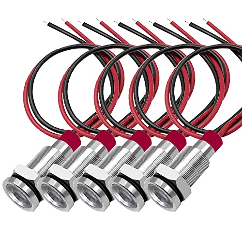 Gebildet 5 Stück 10mm 3V-4.5V-5V-6V-7.5V-9V LED Metall Kontrollleuchte wasserdichte Signallampe Pilot Dash mit Draht (Weiß) von Gebildet