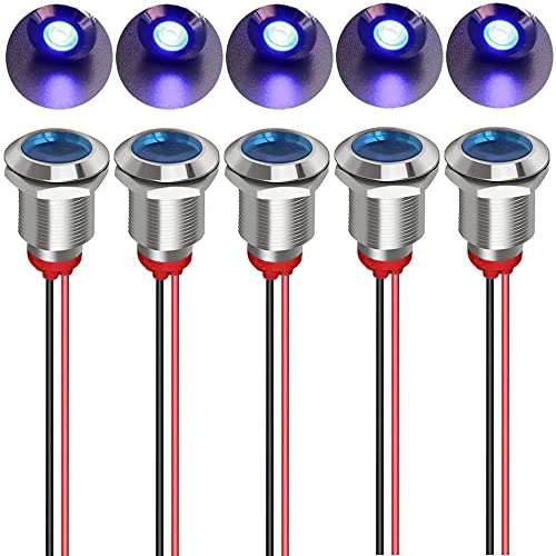 Gebildet 5Stück 12mm AC/DC 12-24V LED-Metallanzeigeleuchte Wasserdichte Signallampe Pilot Dash Directional mit Kabel (Blau) von Gebildet