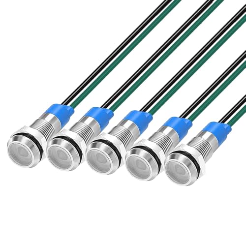 Gebildet 5 Stück 6mm 3V-4.5V-5V-6V-7.5V-9V LED Metall Kontrollleuchte wasserdichte Signallampe Pilot Dash mit Draht (Weiß) von Gebildet