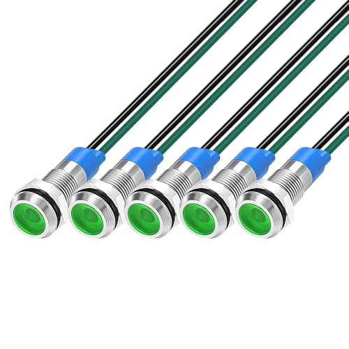 Gebildet 5 Stück 6mm Energiesparende LED-Metallanzeigeleuchte 3V-4.5V-5V-6V-7.5V-9VDC wasserdichte Signallampe mit Draht, Grün Gebildet 5 Stück 6mm Energiesparende LED-Metallanzeigeleuchte 3V-4.5V-5V-6V-7.5V-9VDC wasserdichte Signallampe mit Draht, Grün von Gebildet