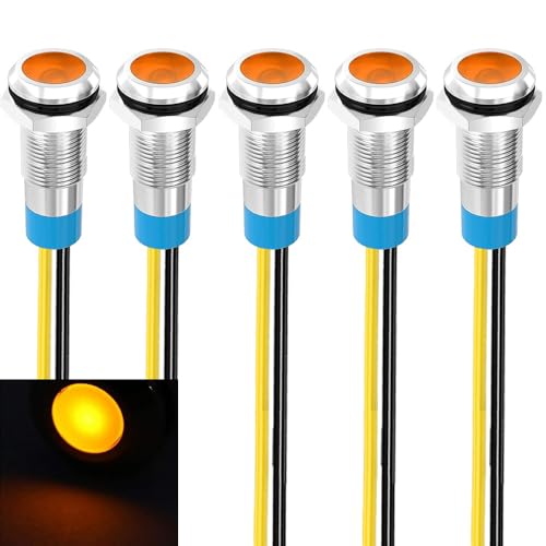 Gebildet 5Stück 8mm 230V AC LED Metallanzeigeleuchte Wasserdichte Signallampe (Gelb) von Gebildet
