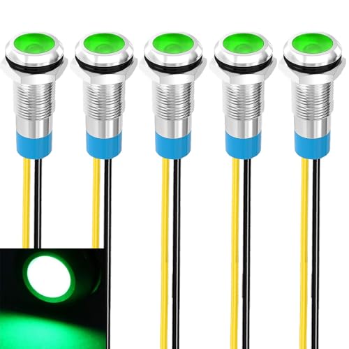 Gebildet 5 Stück 8mm 230V AC LED Metall Kontrollleuchte Wasserdichte Signallampe (Grün) von Gebildet