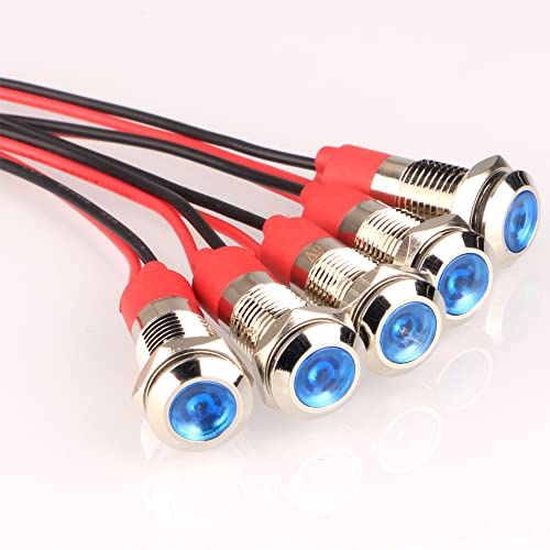 Gebildet 5 Stück 8mm 3V-4.5V-5V-6V-7.5V-9V LED Metall Kontrollleuchte wasserdichte Signallampe Pilot Dash mit Draht (Blau) von Gebildet