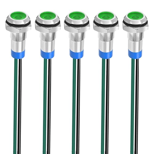 Gebildet 5 Stück 8mm 3V-4.5V-5V-6V-7.5V-9V LED Metall Kontrollleuchte wasserdichte Signallampe Pilot Dash mit Draht (Grün) von Gebildet