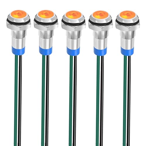 Gebildet 5 Stück 8mm 3V-4.5V-5V-6V-7.5V-9V LED Metall Kontrollleuchte wasserdichte Signallampe Pilot Dash mit Draht (Orange) von Gebildet