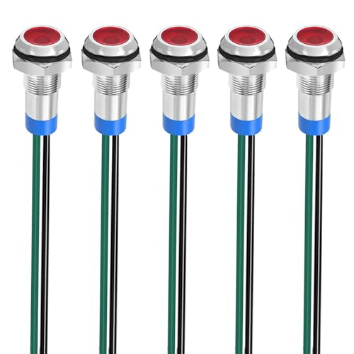 Gebildet 5 Stück 8mm 3V-4.5V-5V-6V-7.5V-9V LED Metall Kontrollleuchte Wasserdichte Signallampe Pilot Dash mit Draht (Rot) von Gebildet