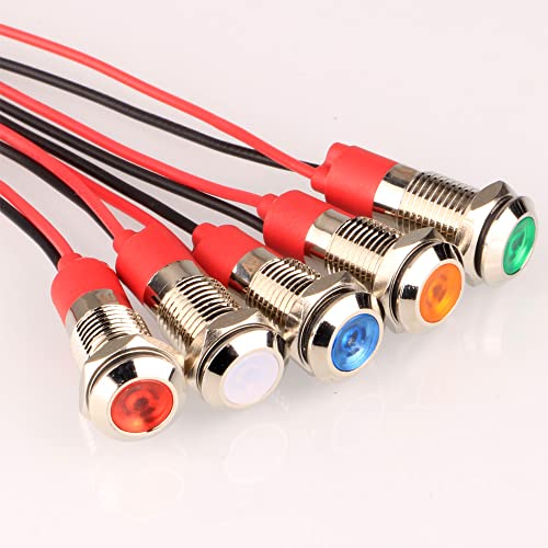 Gebildet 5 Stück 8mm 3V-4.5V-5V-6V-7.5V-9V LED Metall Kontrollleuchte wasserdichte Signallampe Pilot Dash mit Draht (Rot/Orange/Blau/Grün/Weiß) von Gebildet