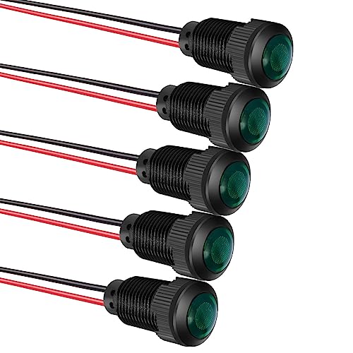 Gebildet 5 Stück LED-Kunststoff-Kontrollleuchte, 12 V-24 V, Montagelochgröße 12 mm (grün) von Gebildet