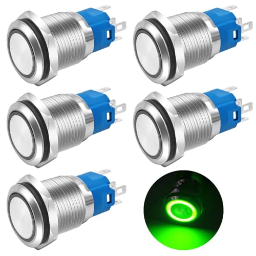 Gebildet 5 Stücke 16mm Grüne LED Metall Momentary Push Button Switch Wasserdicht 12V-24V/5Amp 1NO 1NC EIN/Aus für 5/8" Montage Loch von Gebildet