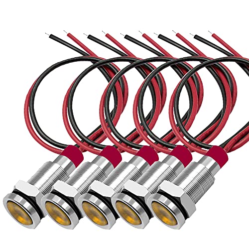 Gebildet 5Stück 10mm 3V-4.5V-5V-6V-7.5V-9V LED Metall Kontrollleuchte Wasserdichte Signallampe Pilot Dash mit Draht (Orange) von Gebildet