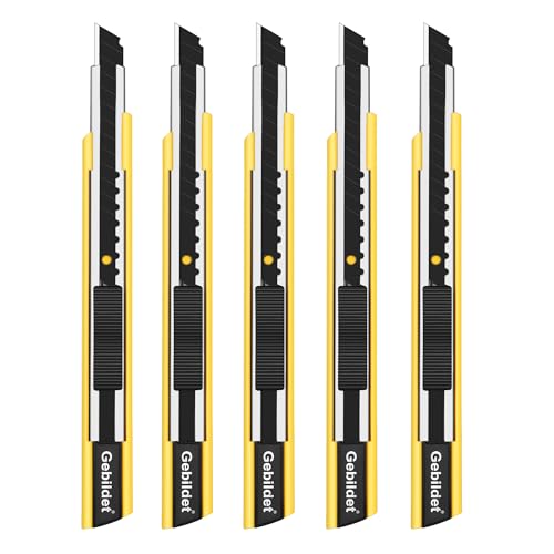 Gebildet 5Stück Selbstsichernde Cuttermesser für Rechts- und Linkshänder/schwarze 9mm Abbrechklingen/60°-Blace-Messer/Allzweckmesser/Grafikmesser (gelber Halter) von Gebildet