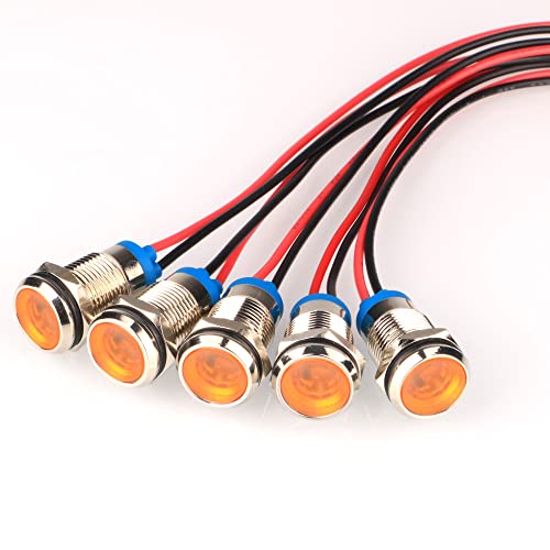 Gebildet 5pcs 10mm 12/24VDC LED Metall Kontrollleuchte wasserdichte Signallampe Pilot Dash Directional mit Draht(Gelb) von Gebildet
