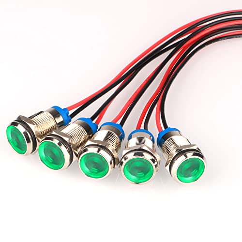 Gebildet 5pcs 10mm 12/24VDC LED Metall Kontrollleuchte wasserdichte Signallampe Pilot Dash Directional mit Draht(Grün) von Gebildet