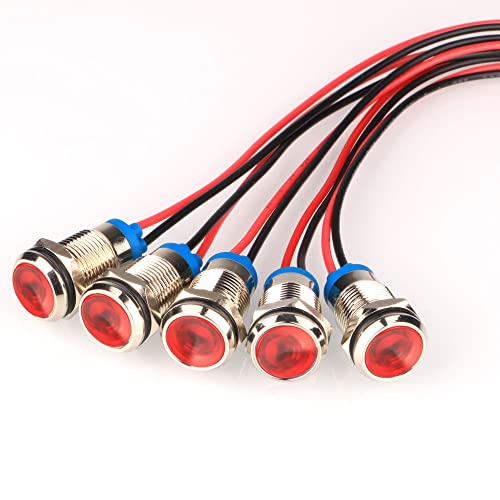 Gebildet 5pcs 10mm 12/24VDC LED Metall Kontrollleuchte wasserdichte Signallampe Pilot Dash Directional mit Draht(Rot) von Gebildet