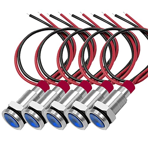 Gebildet 5pcs 10mm 3V-4,5V-5V-6V-7,5V-9VDC wasserdichte Signallampe mit Kabel, Energiesparende LED Metallanzeige (Blau) von Gebildet