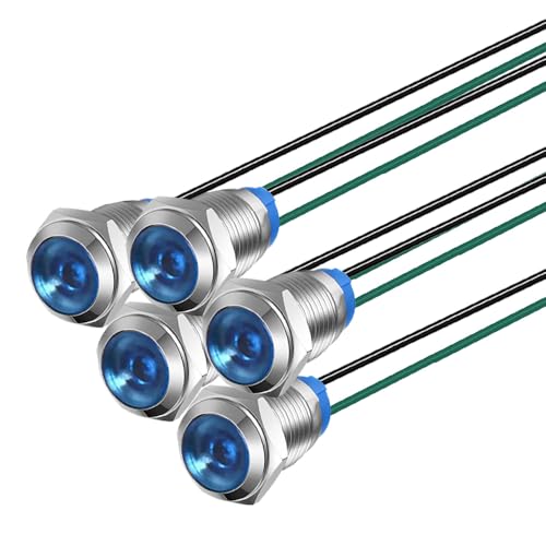 Gebildet 5pcs 10mm 3V-4,5V-5V-6V-7,5V-9VDC wasserdichte Signallampe mit Kabel, Energiesparende LED Metallanzeige (Blau) von Gebildet