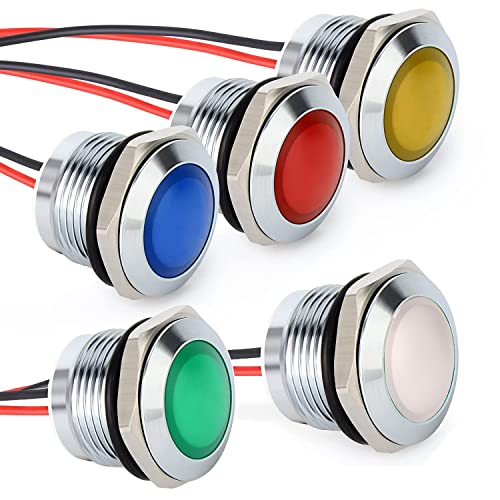 Gebildet 5pcs 12V-24V 20mA Energiesparanzeige Metallanzeigelampe Wasserdichte Signallampe Lochgröße 16mm Weiß/Blau/Rot/Grün/Orange LED (Sphärischer Oberflächenkopf) von Gebildet