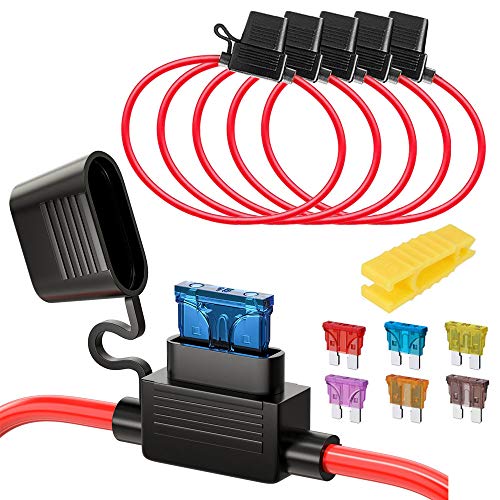 Gebildet 5pcs 16AWG Sicherungshalter mit Draht für KFZ LKW, 32V 20A Inline Flachsicherung Wasserdicht Halter, mit 6-teiligen Standard Mittel Flachsicherungen (3A /5A /7.5A /10A /15A /20A) von Gebildet