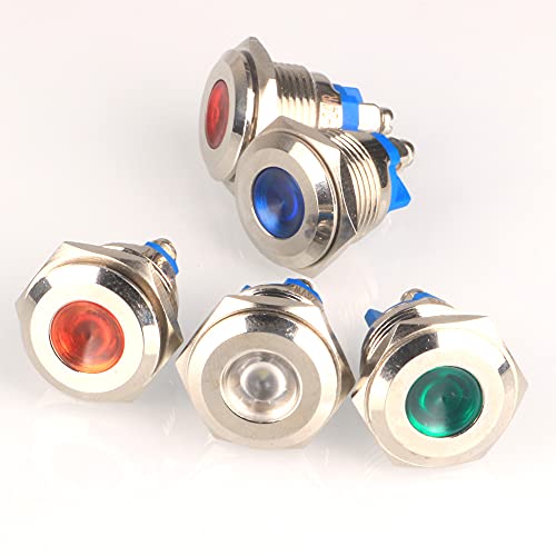 Gebildet 5pcs 16mm 12V-24VDC Edelstahl Wasserdicht LED-Kontrollleuchte Schraubklemmen in 5 Farben Rot/Orange/Blau/Grün/Weiß von Gebildet