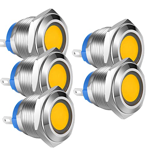 Gebildet 5pcs 16mm AC/DC 12-24V Vernickeltes Kupfer Wasserdicht Löttyp LED-Kontrollleuchte(Apfelsine) von Gebildet
