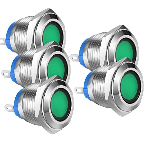 Gebildet 5pcs 16mm AC/DC 12-24V Vernickeltes Kupfer Wasserdicht Löttyp LED-Kontrollleuchte(Grün) von Gebildet