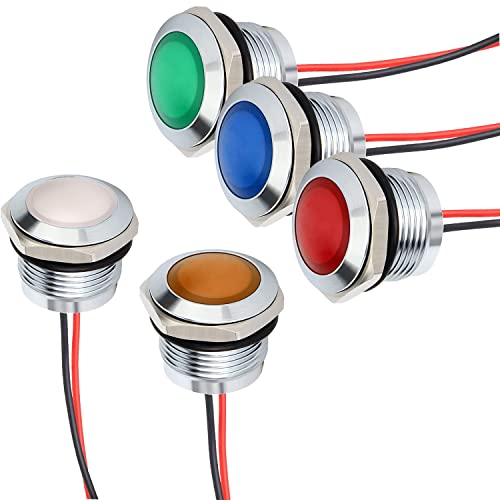 Gebildet 5pcs 3V-4.5V-5V-6V-7.5V-9V 20mA Energiesparanzeige Metallanzeigelampe wasserdichte Signallampe Lochgröße 16mm Weiß/Blau/Rot/Grün/Orange LED (Sphärischer Oberflächenkopf) von Gebildet