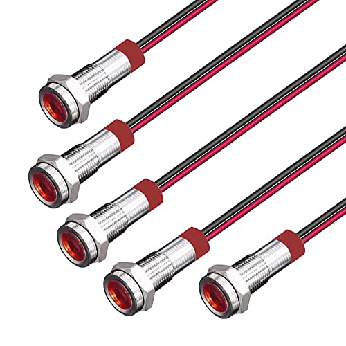 Gebildet 5pcs 6mm 3V-4,5V-5V-6V-7,5V-9VDC Wasserdichte Signallampe mit Draht, LED Metallanzeigeleuchte Energiesparend (Rot) von Gebildet