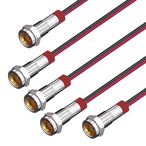 Gebildet 5pcs 6mm LED Metallanzeige 3V-4,5V-5V-6V-7,5V-9VDC Energiesparlampe, wasserdichte Signallampe mit Kabel (Orange) von Gebildet