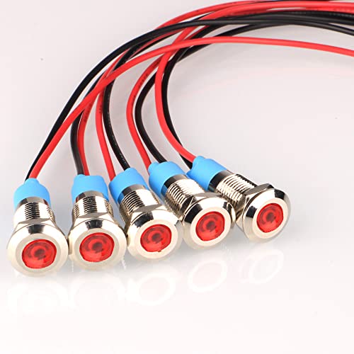 Gebildet 5pcs 8mm 12/24VDC LED Metall Kontrollleuchte wasserdichte Signallampe Pilot Dash Directional mit Draht(Rot) von Gebildet