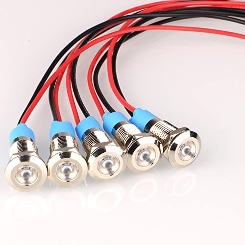 Gebildet 5pcs 8mm AC/DC 12-24V LED Metall Kontrollleuchte Wasserdichte Signallampe Pilot Dash Directional mit Draht(Weiß) von Gebildet