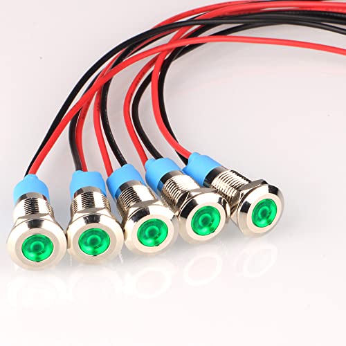 Gebildet 5pcs 8mm AC/DC 12-24V LED Metall Kontrollleuchte wasserdichte Signallampe Pilot Dash Directional mit Draht(Grün) von Gebildet