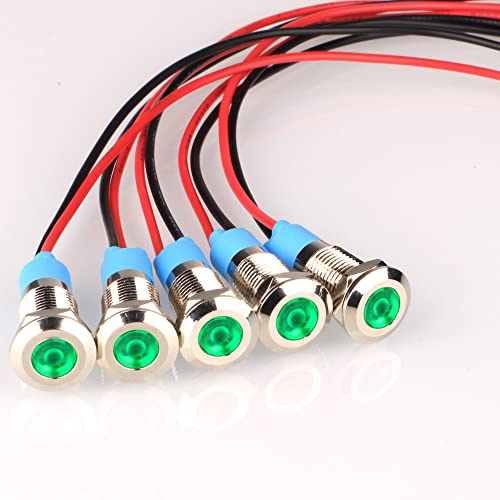 Gebildet 5pcs 8mm 12/24VDC LED Metall Kontrollleuchte wasserdichte Signallampe Pilot Dash Directional mit Draht(Grün) von Gebildet