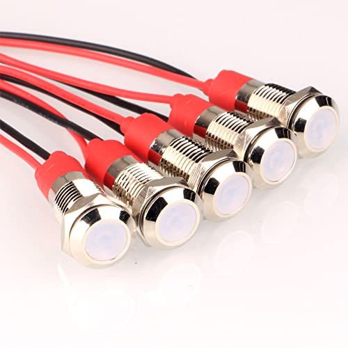 Gebildet 5pcs 8mm wasserdichte Signallampe, 3V-4,5V-5V-6V-7,5V-9VDC Energiesparende LED Metall Anzeigeleuchte mit Kabel (Weiß) von Gebildet