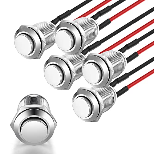 Gebildet 5pcs wasserdichte Drucktaster Verriegelung Druckschalter Edelstahl Taster EIN AUS 12mm 2A/12V/24V/125V/250V mit Draht (Hoher Kopf) von Gebildet