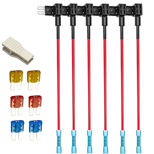 Gebildet 6Stück 12V 24V Add-a-Circuit Micro 2 Sicherungshahn mit Schrumpfklemmen, Huckepack-Flachsicherungshalter mit Kabelbaum, 6Stück Micro 2 Sicherung (5A/10A/15A) und Sicherungszieher von Gebildet
