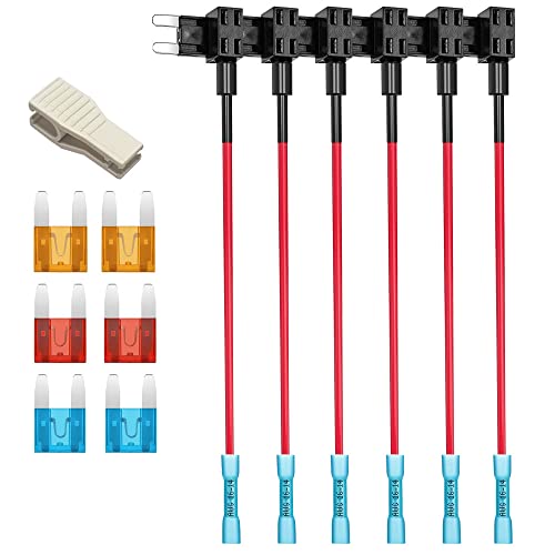 Gebildet 6Stück 12V 24V Kleiner Add-a-Circuit-Sicherungshahn mit Schrumpfklemmen, ATM Kleiner Huckepack-Flachsicherungshalter mit Kabelbaum, 6Stück Sicherung (5A/10A/15A) und Sicherungszieher von Gebildet
