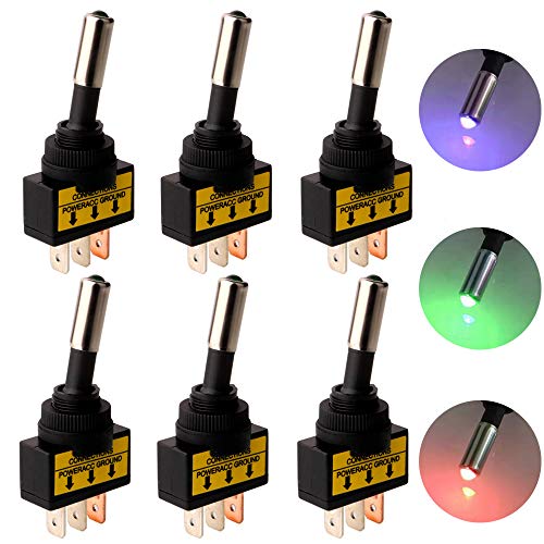 Gebildet 6pcs 12V-24V 20A 3Pin KFZ Auto Kippschalter Schalter Wippschalter LED Licht Lampe Beleuchtet(Blau/Rot/Grün,Jeder 2pcs) von Gebildet