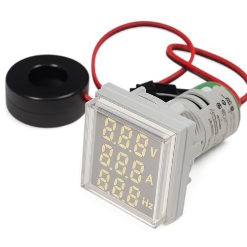 Gebildet AC 50-500V 0-100A 0-99Hz 22mm AC Strom Spannungsprüfer mit 3-stelliger LED Anzeige Multifunktions Voltmeter Amperemeter Frequenzmesser Multimeter Panel (Weiß, Quadrat) von Gebildet