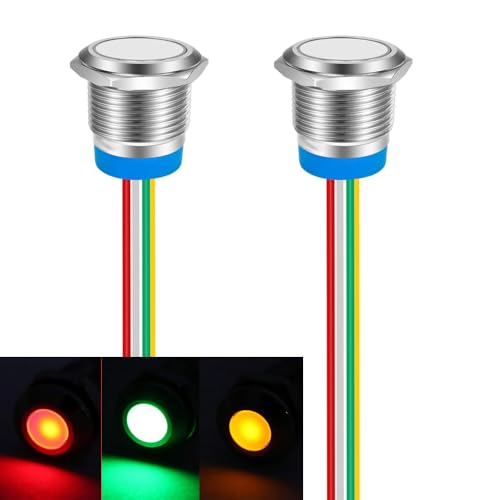 Gebildet Dreifarbige (Grün & Rot & Gelb) 16 mm (0,63 Zoll) Energiespar-Kontrollleuchte, 16 mm 3-farbige LED-Leuchte 12 V/24 V/20 mA Schalttafeleinbauleuchte für Auto, LKW, Boot, Autoteil (2er-Pack) von Gebildet