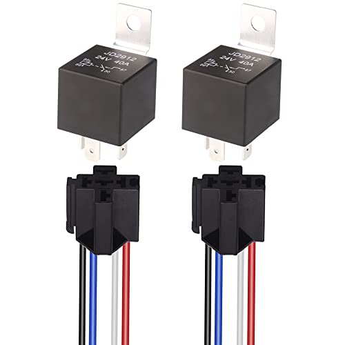 Gebildet JD2912 24V 40A SPST 4-Pin Auto Relais mit 12AWG Steckdose, 4-Polig KFZ Fahrzeug Motor Relais mit Drähte,Umschalt Relais, Pack of 2 von Gebildet