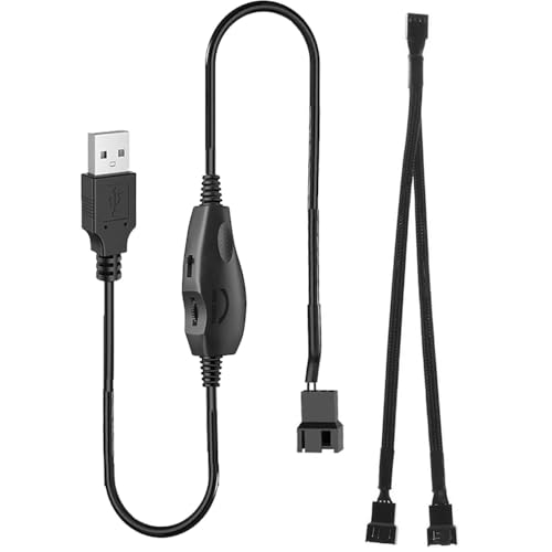 Gebildet Neu Eingetroffen 12V Spannungsaufwärts-USB auf 3-polig und 4-polig PC-Lüfter Ummanteltes Netzteilkabel+Verteilerkabel 1 auf 2 mit Schalter und Drehzahlregler von Gebildet