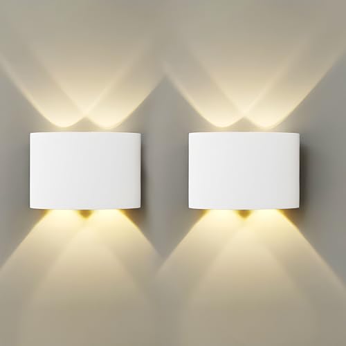 Gebiuhoo Wandleuchte Innen 2 Stück 8W Wandlampe LED Außenleuchte Up and Down Leuchten Warmweiß 2800-3200K Außenleuchte Wasserdicht IP66 für den Innen- und Außenbereich Weiß von Gebiuhoo