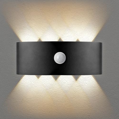 Gebiuhoo Wandleuchte Innen mit Bewegungsmelder 8W Wandlampe LED Außenleuchte Wasserdicht IP65 Up and Down Leuchten Warmweiß 2800-3200K Schwarz 8 * 22cm 1 Stück von Gebiuhoo